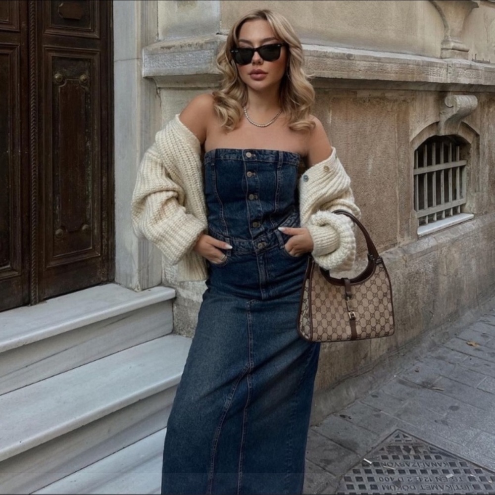 Zara Denim Blue Strapless Dress